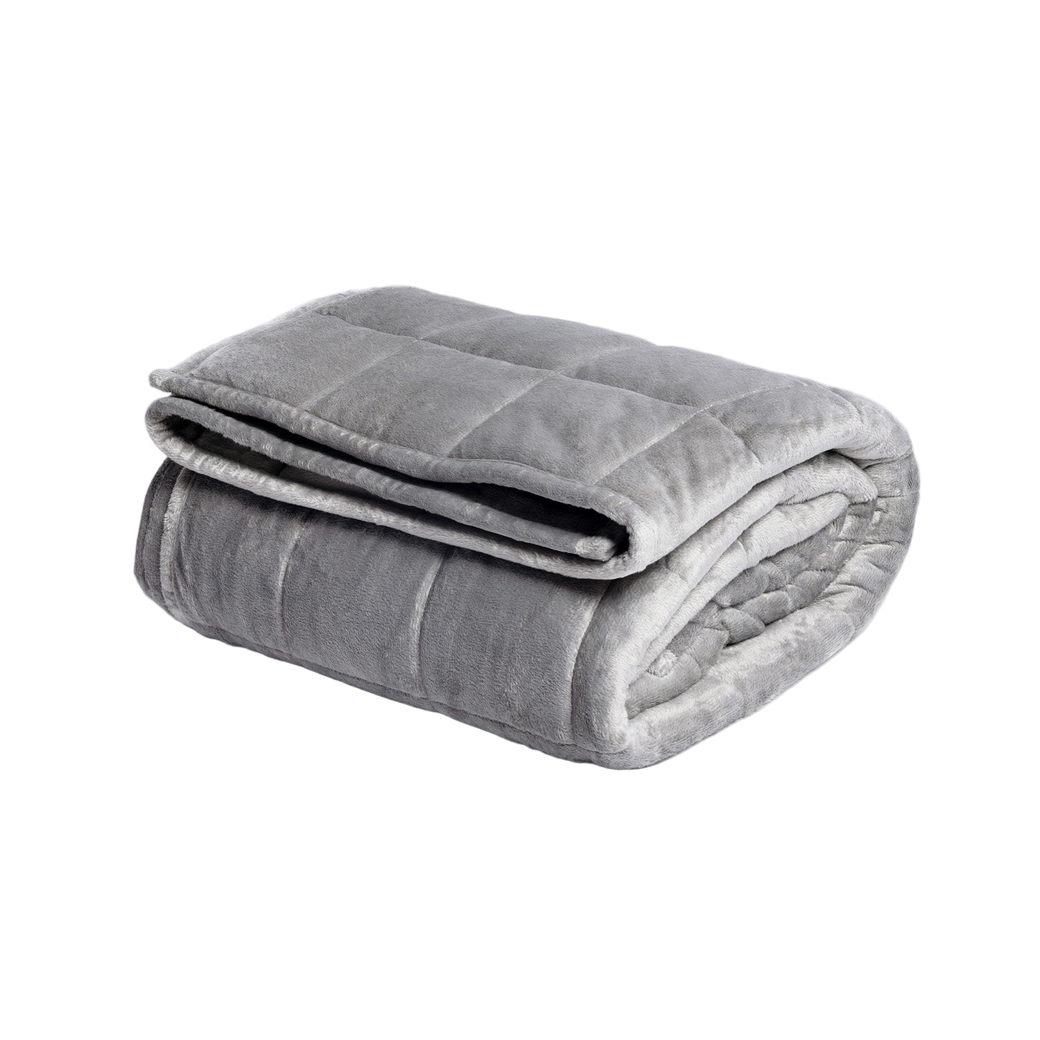Folded gray weighted blanket on a white background