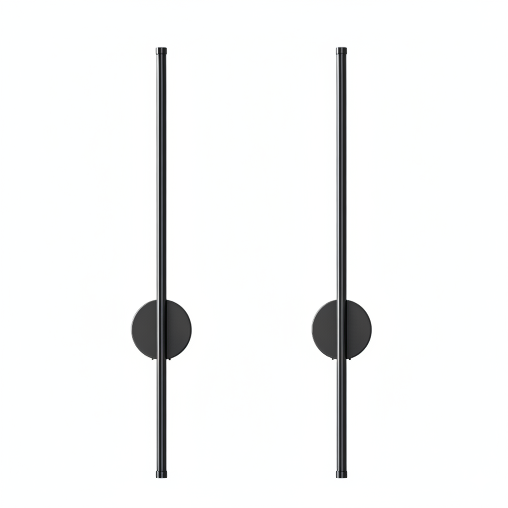 Two black cylindrical objects with circular ends on a white background
